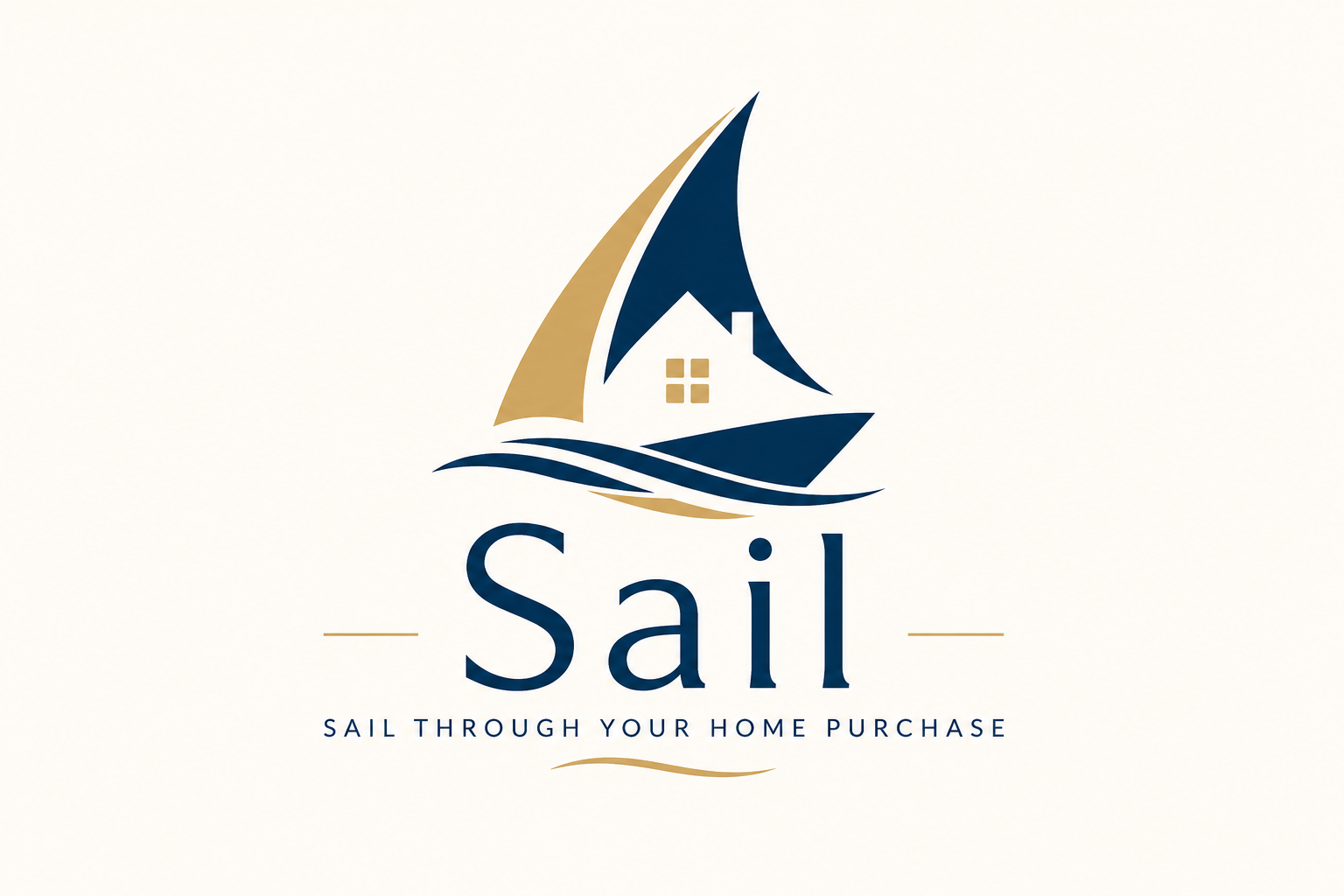 Sail logo — a house emerging from a sailboat on waves